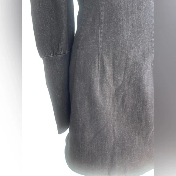 TOPSHOP SEAMED DENIM IN WASHED BLACK ROUND NECK PUFF SHOULDER | SIZE UK10 NWT - Picture 9 of 12